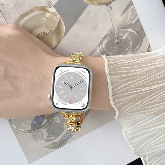 For Apple Watch 42mm Metal Diamond Bear Chain Watch Band(Silver)