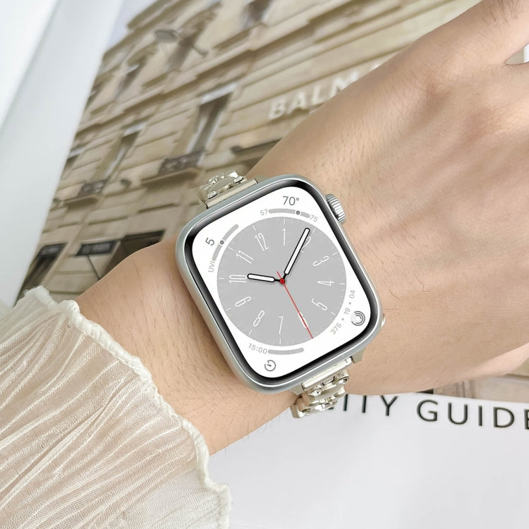 For Apple Watch SE 2022 40mm Metal Diamond Bear Chain Watch Band(Silver) - Watch Bands by PMC TechLife | Online Shopping South Africa | PMC TechLife