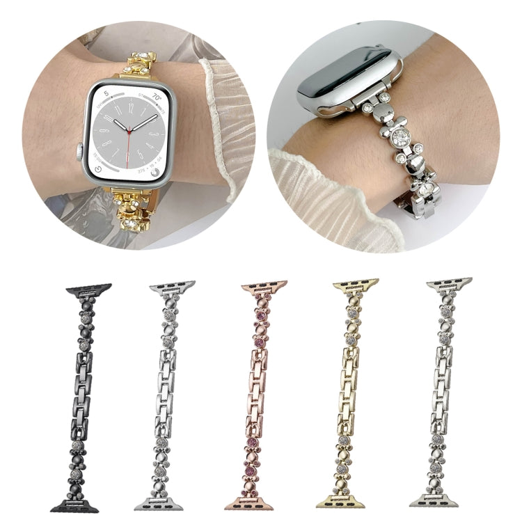 For Apple Watch Series 9 45mm Metal Diamond Bear Chain Watch Band(Starlight)