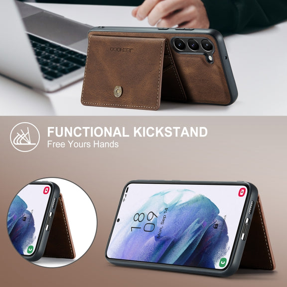 For Samsung Galaxy S24 5G JEEHOOD J01 Retro Magnetic Detachable Wallet Phone Case(Brown)