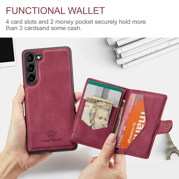 For Samsung Galaxy S24 5G JEEHOOD J01 Retro Magnetic Detachable Wallet Phone Case(Red)