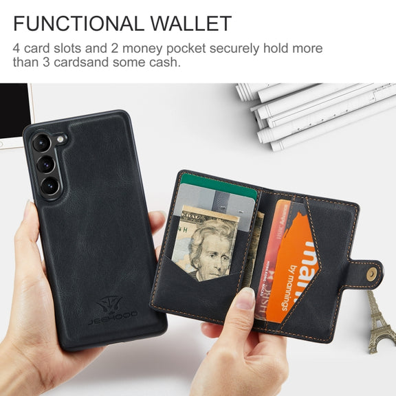 For Samsung Galaxy S24+ 5G JEEHOOD J01 Retro Magnetic Detachable Wallet Phone Case(Black)