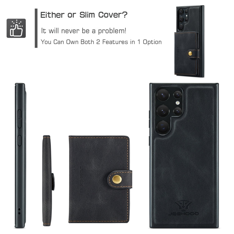 For Samsung Galaxy S24 Ultra 5G JEEHOOD J01 Retro Magnetic Detachable Wallet Phone Case(Black)