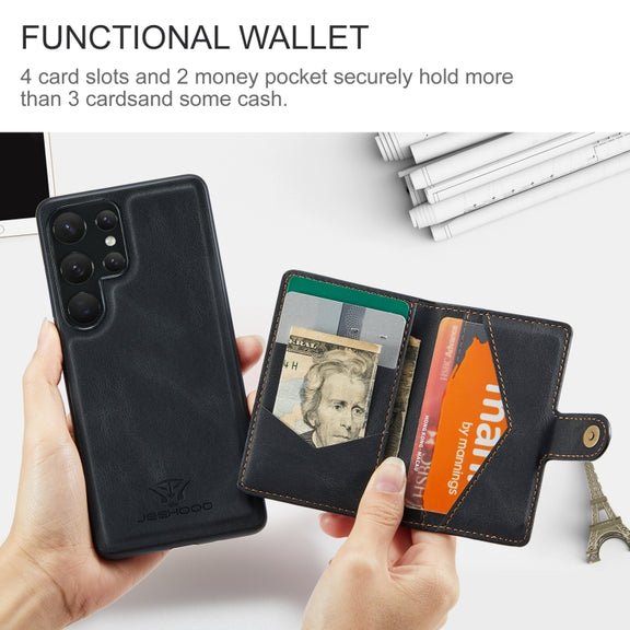 For Samsung Galaxy S24 Ultra 5G JEEHOOD J01 Retro Magnetic Detachable Wallet Phone Case(Black)