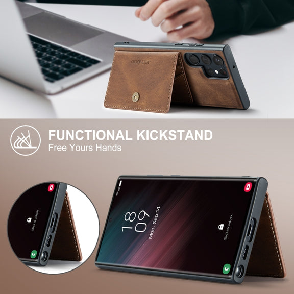 For Samsung Galaxy S24 Ultra 5G JEEHOOD J01 Retro Magnetic Detachable Wallet Phone Case(Brown)