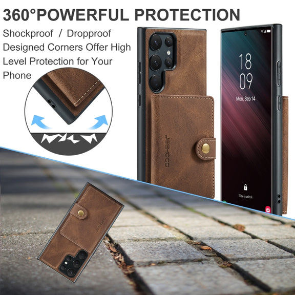 For Samsung Galaxy S24 Ultra 5G JEEHOOD J01 Retro Magnetic Detachable Wallet Phone Case(Brown)