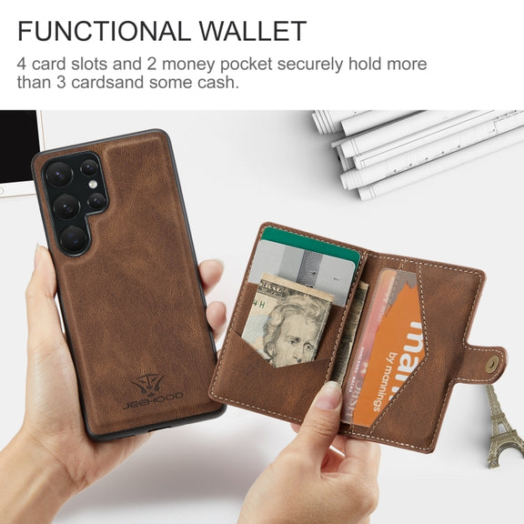 For Samsung Galaxy S24 Ultra 5G JEEHOOD J01 Retro Magnetic Detachable Wallet Phone Case(Brown)