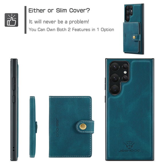 For Samsung Galaxy S24 Ultra 5G JEEHOOD J01 Retro Magnetic Detachable Wallet Phone Case(Blue)
