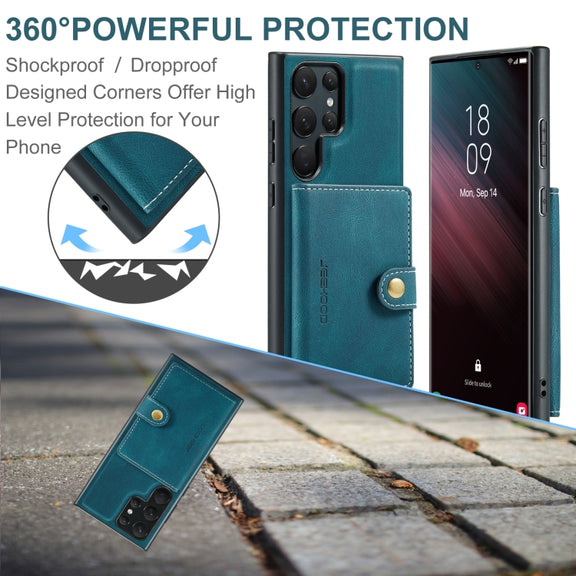 For Samsung Galaxy S24 Ultra 5G JEEHOOD J01 Retro Magnetic Detachable Wallet Phone Case(Blue)