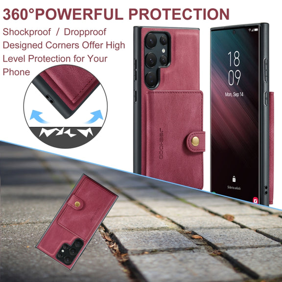 For Samsung Galaxy S24 Ultra 5G JEEHOOD J01 Retro Magnetic Detachable Wallet Phone Case(Red)