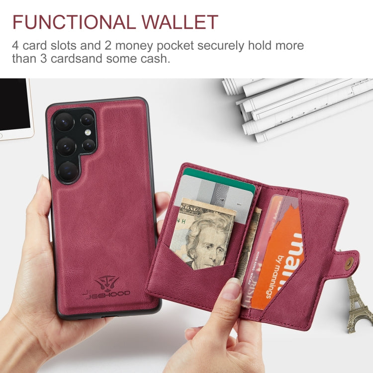 For Samsung Galaxy S24 Ultra 5G JEEHOOD J01 Retro Magnetic Detachable Wallet Phone Case(Red)