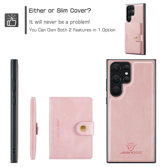 For Samsung Galaxy S24 Ultra 5G JEEHOOD J01 Retro Magnetic Detachable Wallet Phone Case(Pink)