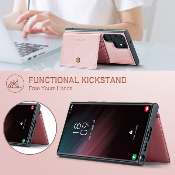 For Samsung Galaxy S24 Ultra 5G JEEHOOD J01 Retro Magnetic Detachable Wallet Phone Case(Pink)
