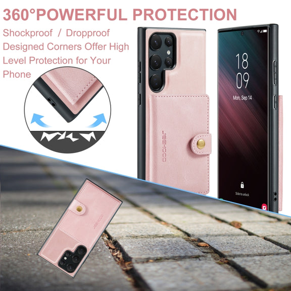 For Samsung Galaxy S24 Ultra 5G JEEHOOD J01 Retro Magnetic Detachable Wallet Phone Case(Pink)