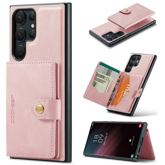 For Samsung Galaxy S24 Ultra 5G JEEHOOD J01 Retro Magnetic Detachable Wallet Phone Case(Pink)