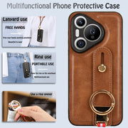 For Huawei Pura 70 5G Wristband Leather Back Phone Case(Brown)