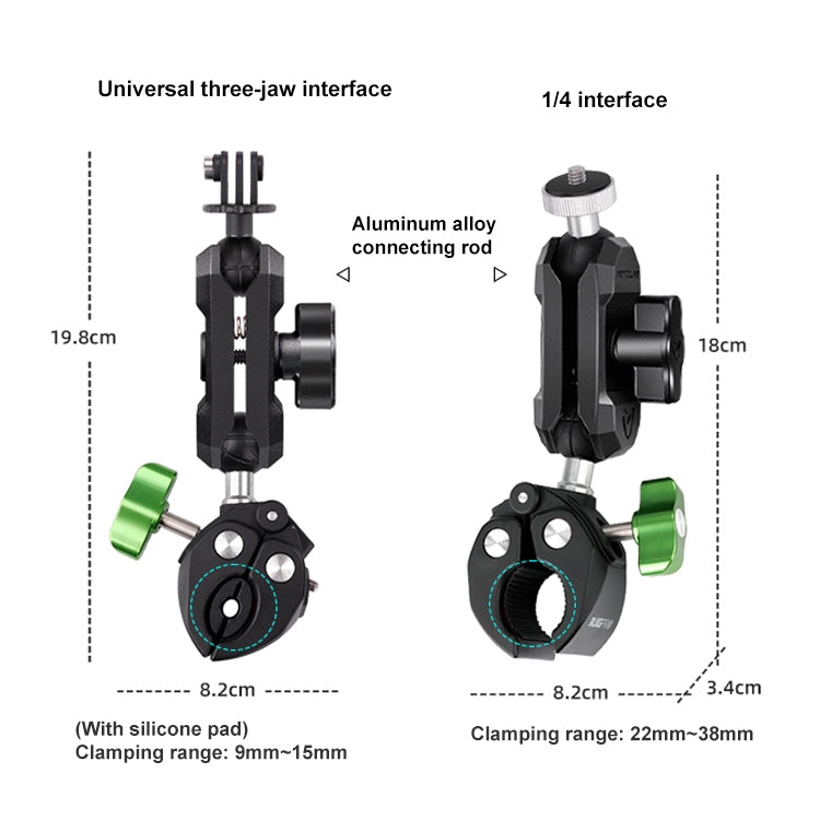 RUIGPRO Crab Clamp Action Camera Bracket 1/4 Ball Head Mount
