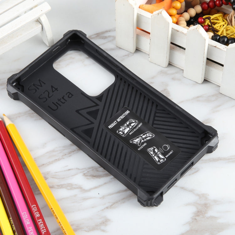 For Samsung Galaxy S24 Ultra 5G Armor Shockproof TPU + PC Magnetic Phone Case with Holder(Black) - Galaxy S24 Ultra 5G Cases by PMC TechLife | Online Shopping South Africa | PMC TechLife | Buy Now Pay Later Mobicred