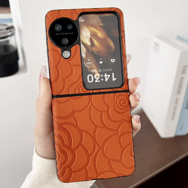 For OPPO Find N3 Flip Impression Flower Pattern Protective Phone Case(Orange) - Find N3 Flip Cases by PMC TechLife | Online Shopping South Africa | PMC TechLife | Buy Now Pay Later Mobicred