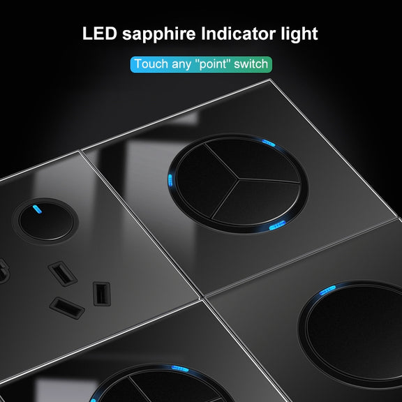 86mm Round LED Tempered Glass Switch Panel, Black Round Glass, Style:Four Open Dual Control