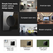 86mm Round LED Tempered Glass Switch Panel, Black Round Glass, Style:Four Open Dual Control
