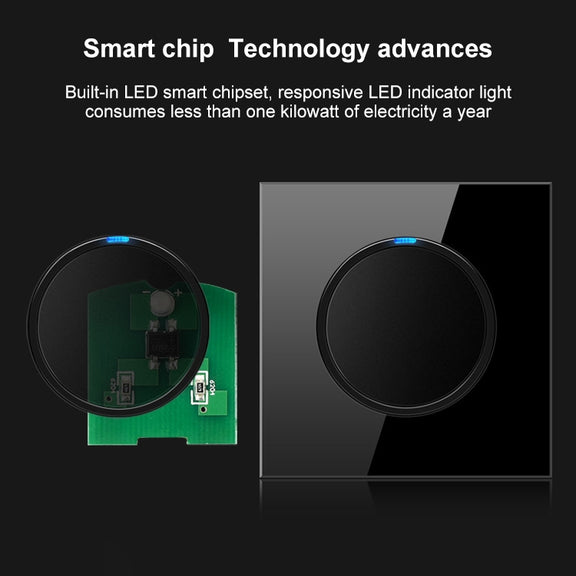 86mm Round LED Tempered Glass Switch Panel, Black Round Glass, Style:Dual Computer Socket