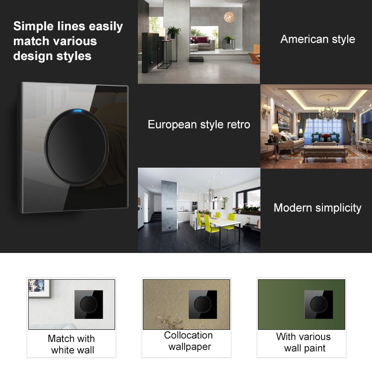 86mm Round LED Tempered Glass Switch Panel, Black Round Glass, Style:Dual Computer Socket