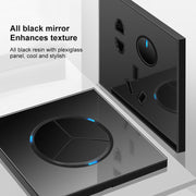 86mm Round LED Tempered Glass Switch Panel, Black Round Glass, Style:Dual Computer Socket