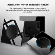 86mm Round LED Tempered Glass Switch Panel, Black Round Glass, Style:Dual Computer Socket
