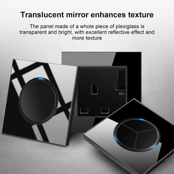 86mm Round LED Tempered Glass Switch Panel, Black Round Glass, Style:Dual Computer Socket