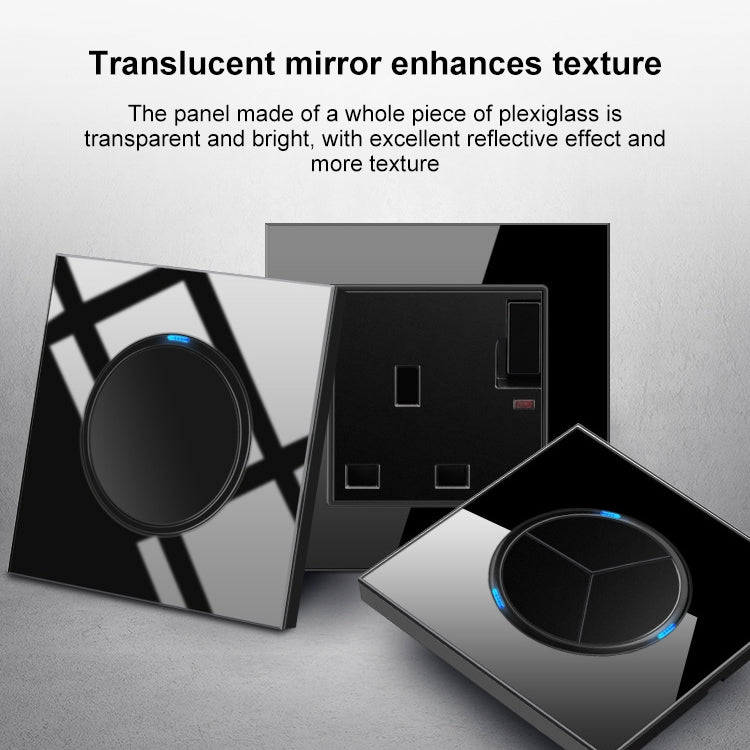 86mm Round LED Tempered Glass Switch Panel, Black Round Glass, Style:Dual Computer Socket