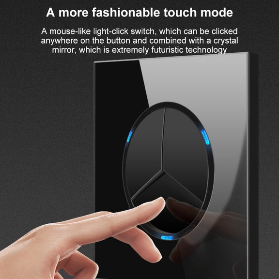 86mm Round LED Tempered Glass Switch Panel, Black Round Glass, Style:Dual Computer Socket