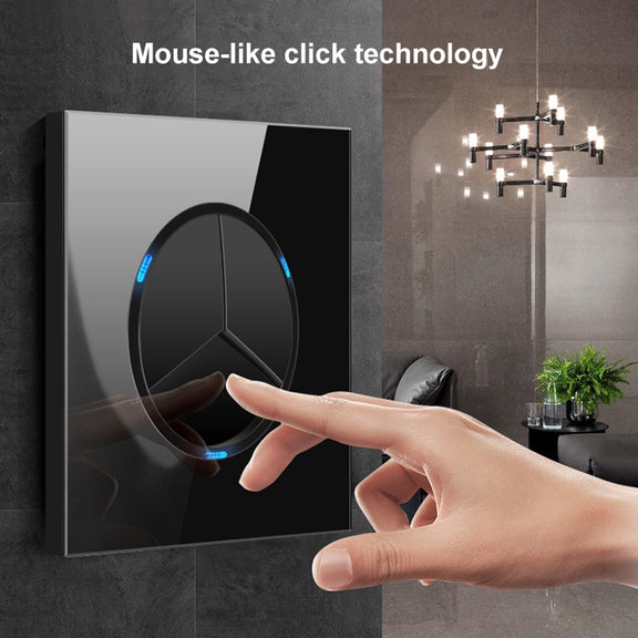 86mm Round LED Tempered Glass Switch Panel, Black Round Glass, Style:Dual Computer Socket