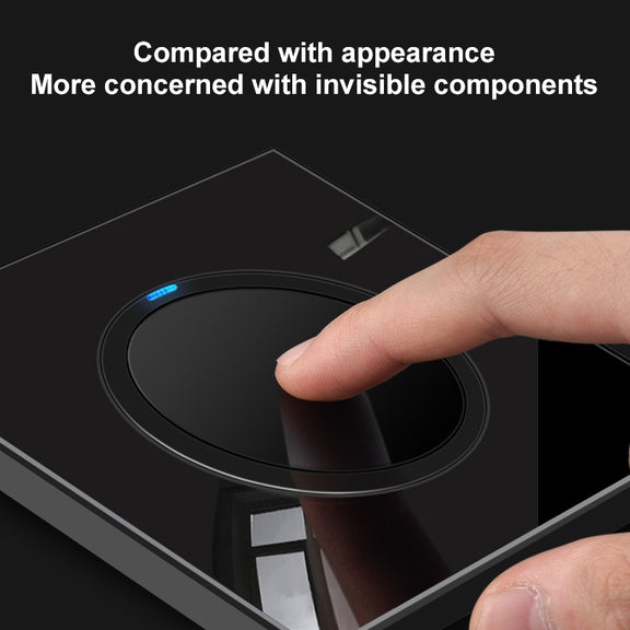 86mm Round LED Tempered Glass Switch Panel, Black Round Glass, Style:Dual Computer Socket