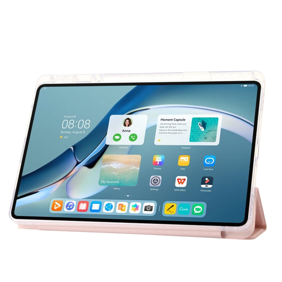 For Huawei MatePad Pro 13.2 2023 Clear Acrylic 3-Fold Leather Tablet Case(Pink)