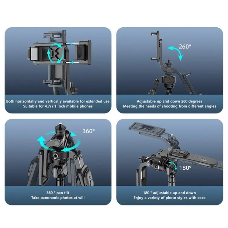 YESIDO SF17 Multifunctional Retractable Metal Tripod Stand Selfie Stick for Cell Phones Camera(Black)