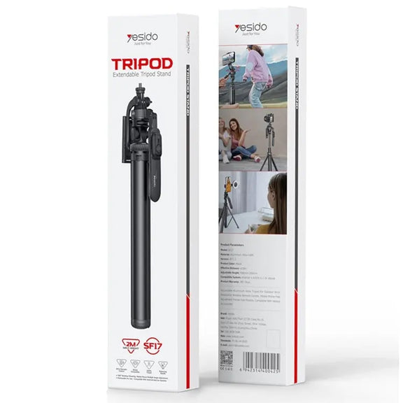 YESIDO SF17 Multifunctional Retractable Metal Tripod Stand Selfie Stick for Cell Phones Camera(Black)