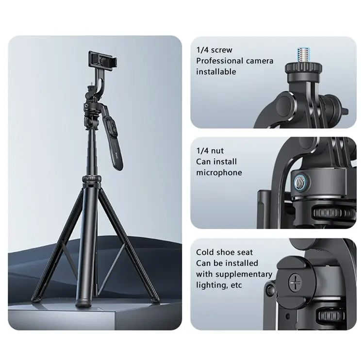YESIDO SF17 Multifunctional Retractable Metal Tripod Stand Selfie Stick for Cell Phones Camera(Black)