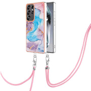 For Samsung Galaxy S25 Ultra 5G Electroplating Pattern IMD TPU Shockproof Case with Neck Lanyard(Milky Way Blue Marble)
