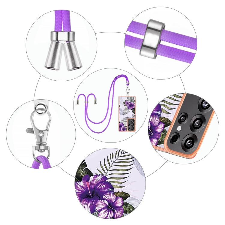 For Samsung Galaxy S25 Ultra 5G Electroplating Pattern IMD TPU Shockproof Case with Neck Lanyard(Purple Flower) - free shipping - PMC Jewellery - Order now!