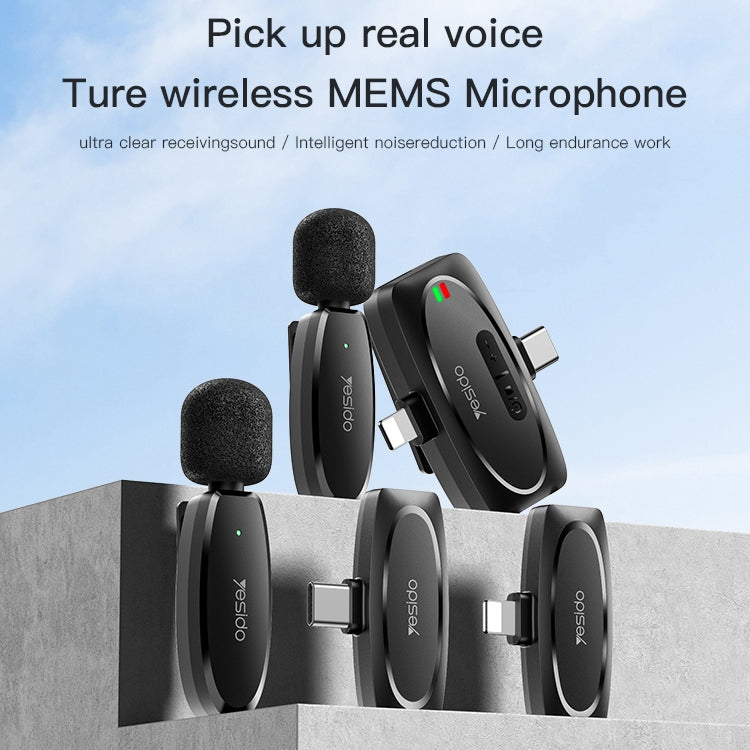 YESIDO KR14 Dual Transmitter Low-latency Wireless Lavalier Microphone with 8 Pin Receiver(Black) - Microphone by Yesido | Online Shopping South Africa | PMC TechLife | Buy Now Pay Later Mobicred