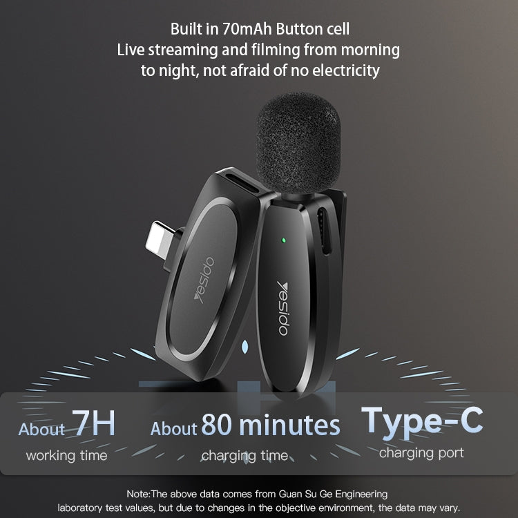 YESIDO KR14 Dual Transmitter Low-latency Wireless Lavalier Microphone with 8 Pin Receiver(Black) - Microphone by Yesido | Online Shopping South Africa | PMC TechLife | Buy Now Pay Later Mobicred