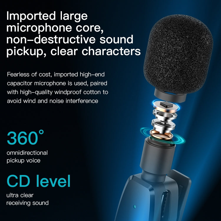 YESIDO KR14 Dual Transmitter Low-latency Wireless Lavalier Microphone with 8 Pin Receiver(Black)