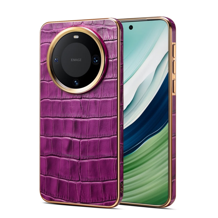 For Huawei Mate 60 Denior Crocodile Texture Genuine Leather Electroplating Phone Case(Purple) - Huawei Cases by Denior | Online Shopping South Africa | PMC TechLife | Buy Now Pay Later Mobicred