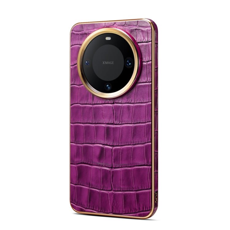 For Huawei Mate 60 Denior Crocodile Texture Genuine Leather Electroplating Phone Case(Purple) - Huawei Cases by Denior | Online Shopping South Africa | PMC TechLife | Buy Now Pay Later Mobicred