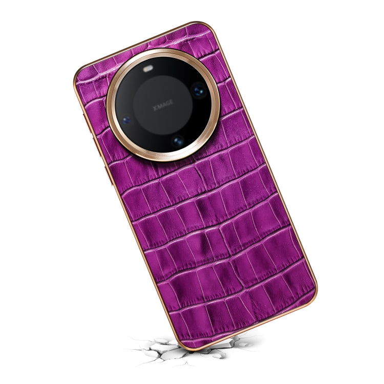 For Huawei Mate 60 Denior Crocodile Texture Genuine Leather Electroplating Phone Case(Purple) - Huawei Cases by Denior | Online Shopping South Africa | PMC TechLife | Buy Now Pay Later Mobicred