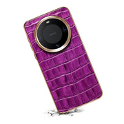 For Huawei Mate 60 Denior Crocodile Texture Genuine Leather Electroplating Phone Case(Purple)