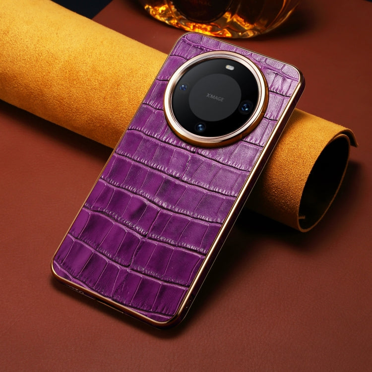 For Huawei Mate 60 Denior Crocodile Texture Genuine Leather Electroplating Phone Case(Purple) - Huawei Cases by Denior | Online Shopping South Africa | PMC TechLife | Buy Now Pay Later Mobicred