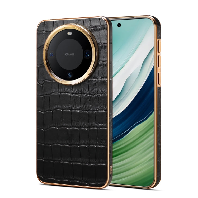 For Huawei Mate 60 Denior Crocodile Texture Genuine Leather Electroplating Phone Case(Black) - Huawei Cases by Denior | Online Shopping South Africa | PMC TechLife | Buy Now Pay Later Mobicred