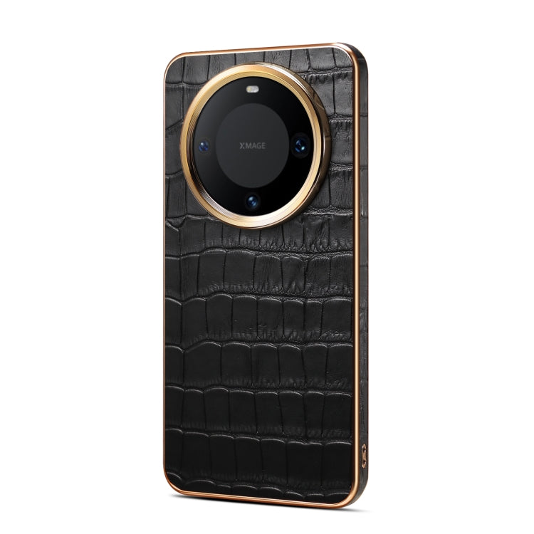 For Huawei Mate 60 Denior Crocodile Texture Genuine Leather Electroplating Phone Case(Black) - Huawei Cases by Denior | Online Shopping South Africa | PMC TechLife | Buy Now Pay Later Mobicred